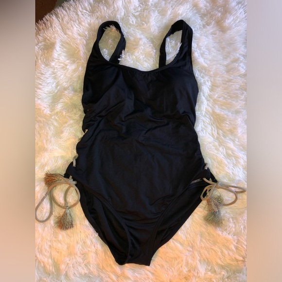 Vince Camuto Black and Gold Lace Up One Piece Swimsuit size 10 - Picture 1 of 14